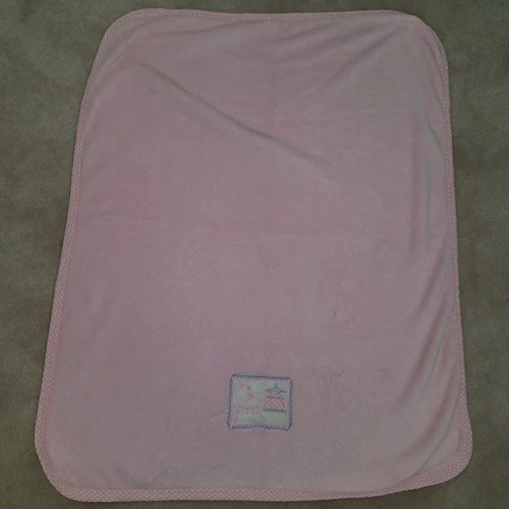 It's A Girl Pink Fleece Baby Blanket Lovey Gingham